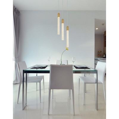 Satin Gold 3-Light LED Cluster Pendant with Crystal Bars