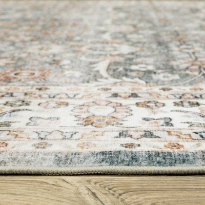 Sumter Gray and Ivory Washable Wool Synthetic Area Rug 7'6" x 10'