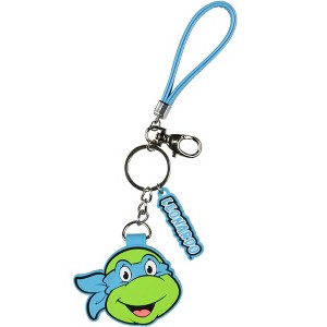 TMNT Leonardo Rubber Character Design Air Tag Holder Keychain Wristlet with Lobster Clasp and 2" Rubber Leonardo Pendant Multicolored - 1 of 4