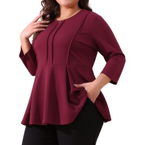 Agnes Orinda Women's Plus Size Pleated Crew Neck 3/4 Sleeve Peplum Dressy Casual Blouses - 1 of 4
