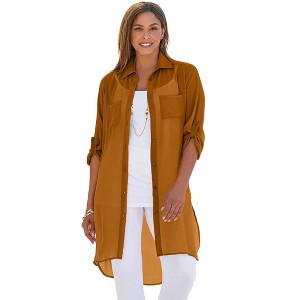 Jessica London Women's Plus Size Sheer Georgette Mega Tunic - 1 of 4