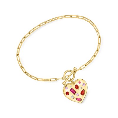 Ross-Simons 1.14 ct. t.w. Multi-Gemstone Heart Toggle Bracelet in 18kt Gold Over Sterling