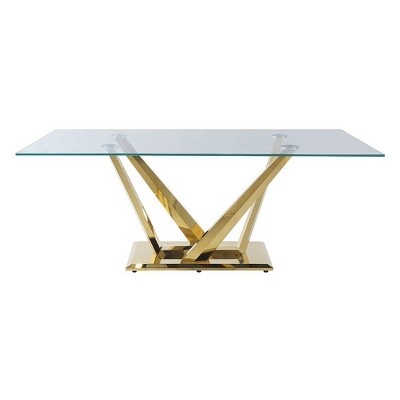 Contemporary Rectangular Clear Glass and Gold Dining Table