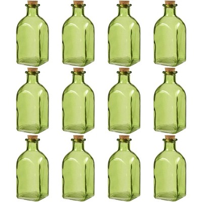 Juvale Clear Glass Bottles Cork Lids, 12 Pack Small Green Transparent Jars Stoppers Vintage Wedding Decoration Home Party Favors 4.75 X 2 X 2 Inches