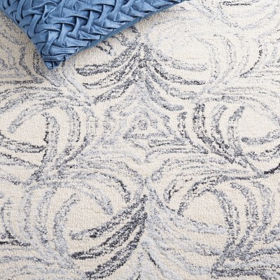Ivory and Grey Floral Tufted Wool Area Rug 8' x 10'