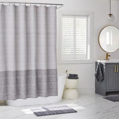 LunaLulinlk Gray Color Block Boucle Cotton/Poly Shower Curtain, 72" x 72"