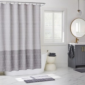 LunaLulinlk Gray Color Block Boucle Cotton/Poly Shower Curtain, 72" x 72" - 1 of 4