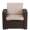 Merrick Lane Outdoor Furniture Resin Chair Chocolate Brown Faux Rattan Wicker Pattern Patio Chair With All-Weather Beige Cushion - 4 of 4