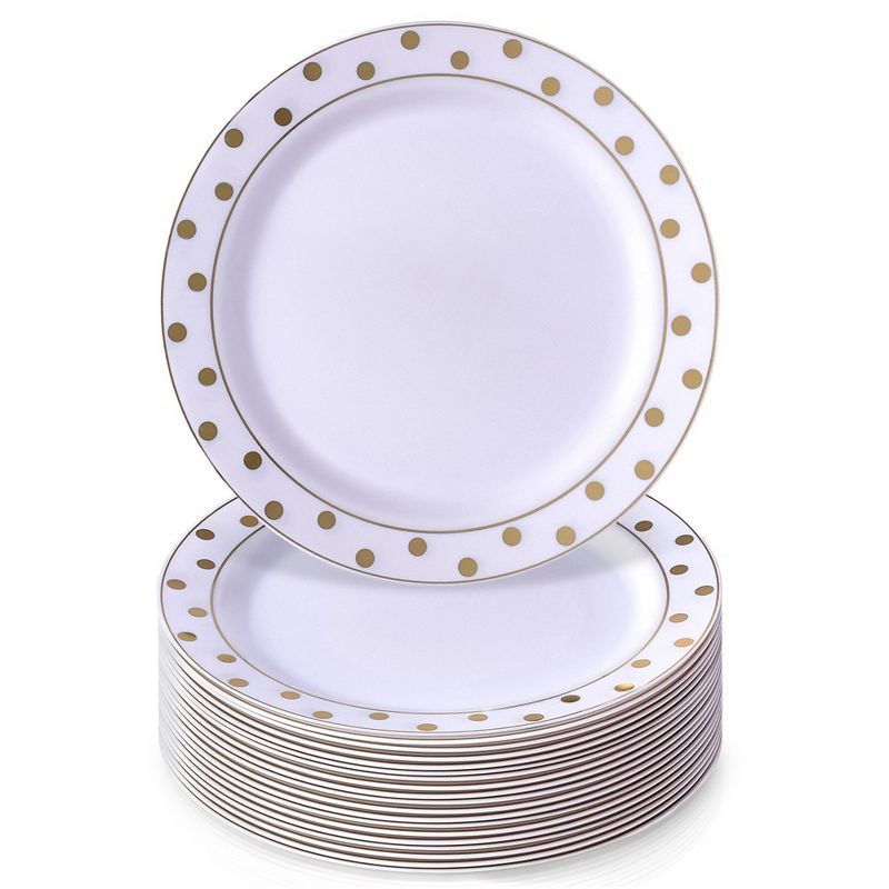 Silver Spoons Elegant Disposable Plastic Plates for Party, Heavy Duty Gold Salad Plates - 7.5", (20 PC) - Charming Dots Collection, 1 of 4