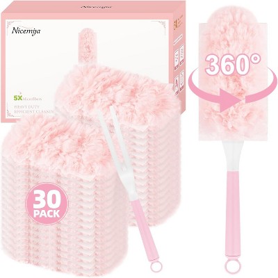30 Count Duster Refills with Handle, 360° Multi-Surface Disposable Microfiber Dusters for Home and Office Cleaning