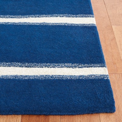 Handcrafted Tufted Wool-Viscose Blend Striped Area Rug in Navy Blue