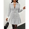 Mocamel 2025 women's elegant and stylish check textured lapel long sleeves with pleated hem and belt dress for everyday commuting - 3 of 4