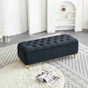 CAVINAS Velvet Storage Ottoman Bench,Upholstered Ottoman with Gold Embroidery Footstool for Living Room,Bedroom,Beige/Black - 2 of 4