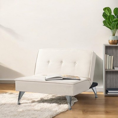 Alilang 36.50 inches Modern Convertible Accent Chair with Tufted Upholstery and Chrome Legs-White