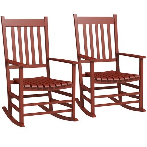 Outdoor Rocking Chair Set of 2, Patio Rocking Chair with Smooth Curves, High Density Wooden Rockers for Lawn Garden Porch, Supports Up to 350lbs - 1 of 4