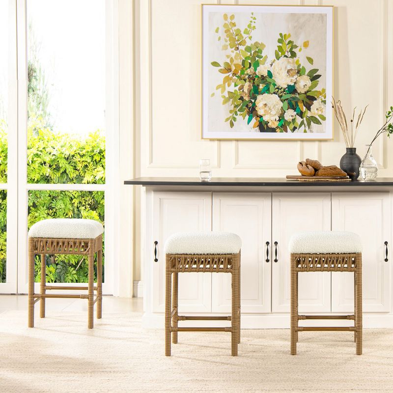 Jennifer Taylor Home Lucia 25.5" Backless Upholstered Counter Stool with Resin Rattan Frame, Ivory White Boucle, 3 of 9