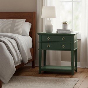 INFURNIC Nightstands Vintage 2 Drawer Tray Top Nightstand with Open Shelf and Brushed Gold Pulls for Bedroom, Green, 26"*18"*26.75" - 1 of 4