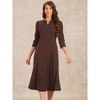 INSPIRE CHIC Women's Elegant Split Neck Side Zipper Pockets 3/4 Sleeve Work A-Line Dress - 3 of 4