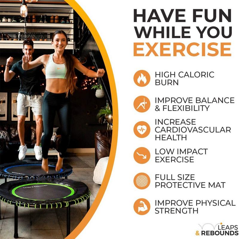 LEAPS & REBOUNDS 40" Round Mini Fitness Trampoline & Rebounder Indoor Home Gym Exercise Equipment Low Impact Workout for Adults, Green, 5 of 8