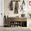 2-Tier Wooden Shoe Storage Bench with Flip Top Storage Space and Padded Cushion - 3 of 4