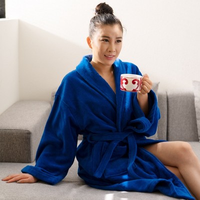 Blue Cotton Terry Cloth Bathrobe with Shawl Collar