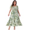 Agnes Orinda Women's Plus Size Floral Short Sleeve Shirred Square Neck Maxi Empire Waist Dresses - 3 of 4