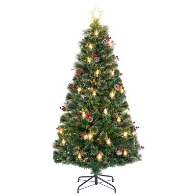 Tangkula 5/6/7 FT Christmas Tree Artificial Xmas Tree w/ 8 Lighting Modes 49/64/80 Warm LED Lights