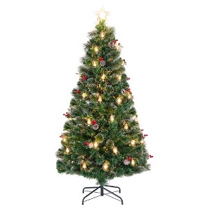 Tangkula 5/6/7 FT Christmas Tree Artificial Xmas Tree w/ 8 Lighting Modes 49/64/80 Warm LED Lights - 1 of 4