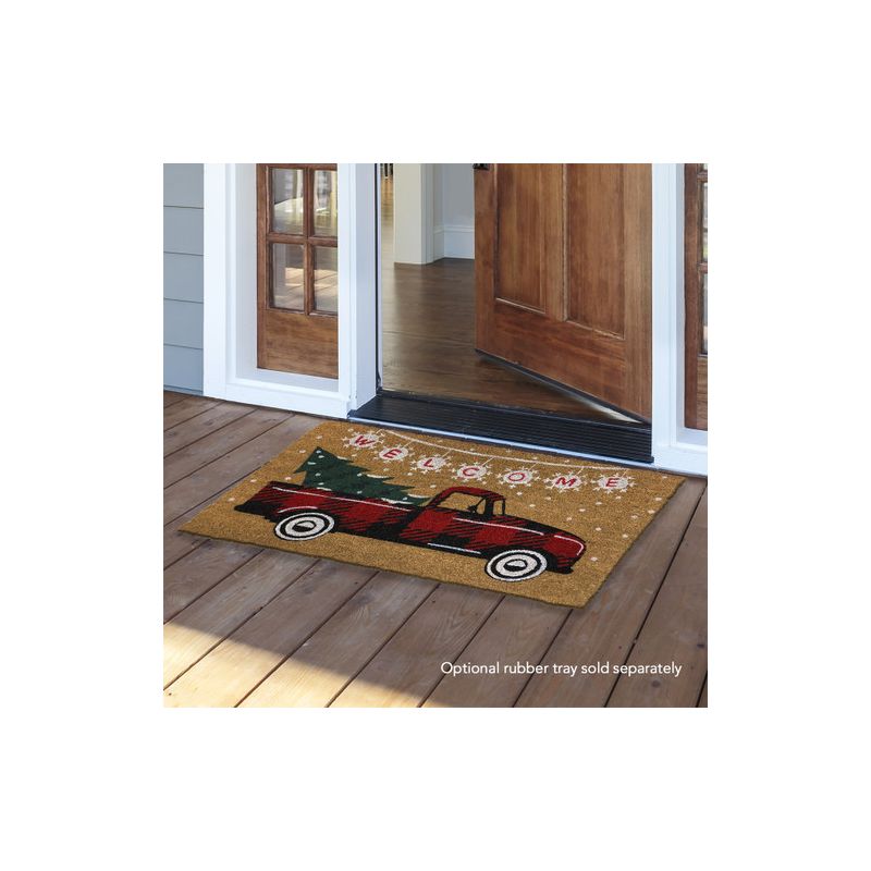Briarwood Lane Red Checkered Truck Christmas Coir Doormat Natural Fiber Welcome 30" x 18", 2 of 4