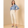 INSPIRE CHIC Women's V Neck Decor Button Pleated Solid Office Long Sleeve Shirt - 3 of 4