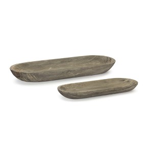 HomeRoots Set of Two Natural Brown Oval Solid Wood Serving Trays - 1 of 4