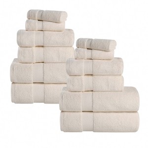 Zero Twist Cotton Solid Chevron Dobby Border Super Soft 12 Piece Assorted Bathroom Towel Set by Blue Nile Mills - 1 of 4