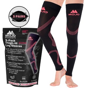 Mojo Unisex 20–30mmHg Graduated Footless Thigh High Compression Stockings Opaque 3 Pairs – Varicose Veins, Edema & Swelling Relief, A609-3 - 1 of 4