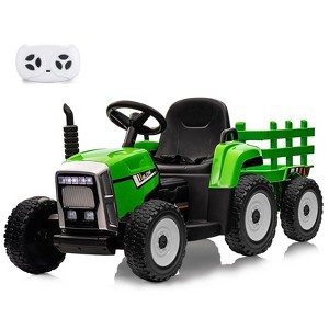 Coucheta 12V Ride On Tractor w/ Trailer & Remote, Slow Start, 7-LED Lights, Music/USB, 2+1 Gear,  35W EVA Tire - 1 of 4