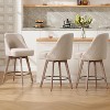 Bekrvio 26" Swivel Bar Stools Set 1/2/3/4 with Solid Wood Legs, 3.15" Linen Upholstered Seat with Back, Mid-Century Bar Chairs for Kitchen Island - 3 of 4