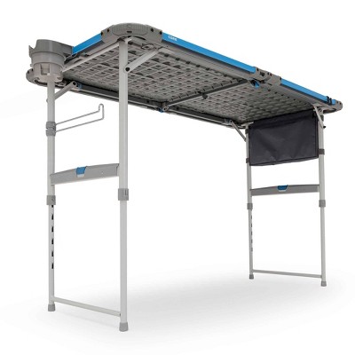 Gray Adjustable Steel Outdoor Camping Table with Storage