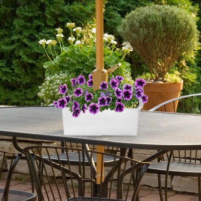 White Enamel Square Patio Umbrella Planter Set