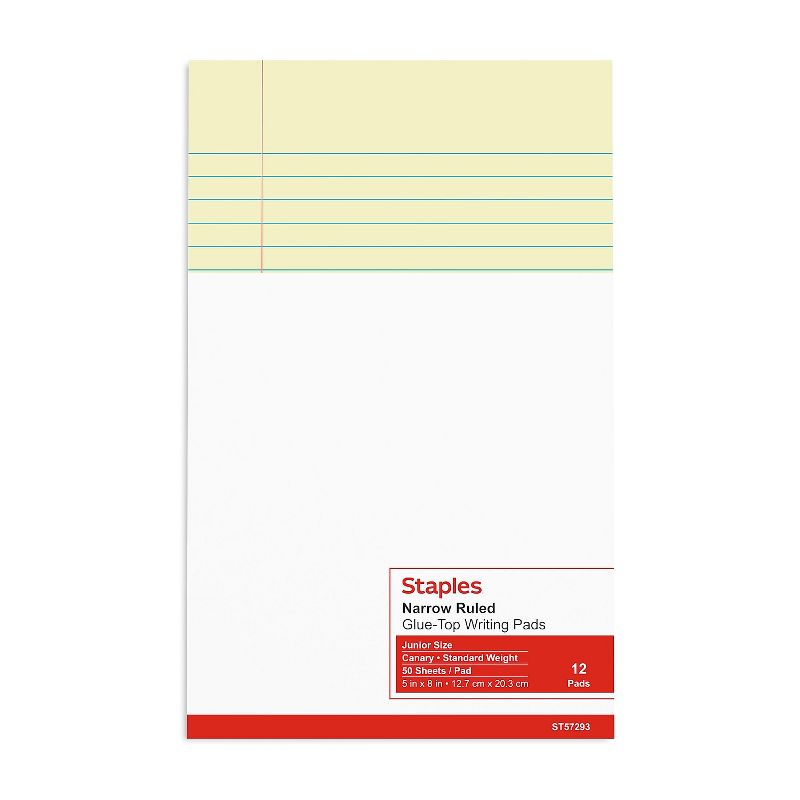 Staples Notepads 5" x 8" Narrow Ruled Canary 50 Sh./Pad 12 Pads/PK TR57293/18601, 4 of 9