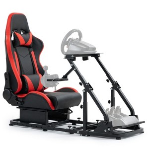 Dardoo Racing Simulation Cockpit With Added Support Bars On Both Sides With Adjustable Red PU Leather Seats Fit Logitech G29 G923 G920 Thrustmaster - 1 of 4