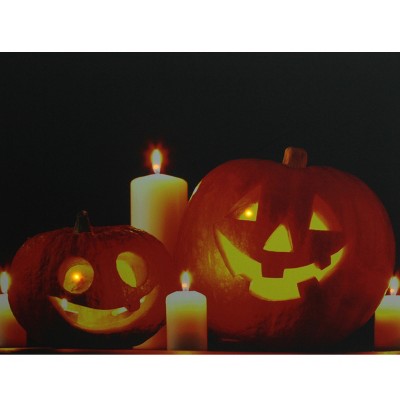 Northlight 19.5" Halloween Prelit LED Jack-o'-Lanterns with Candles Canvas Wall Art - Orange/Black