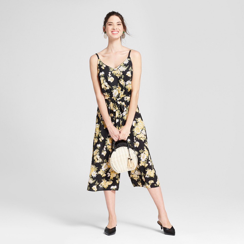 Women's Floral Print Jumpsuit - Lily Star (Juniors') Black S, Size: Small was $32.99 now $13.19 (60.0% off)