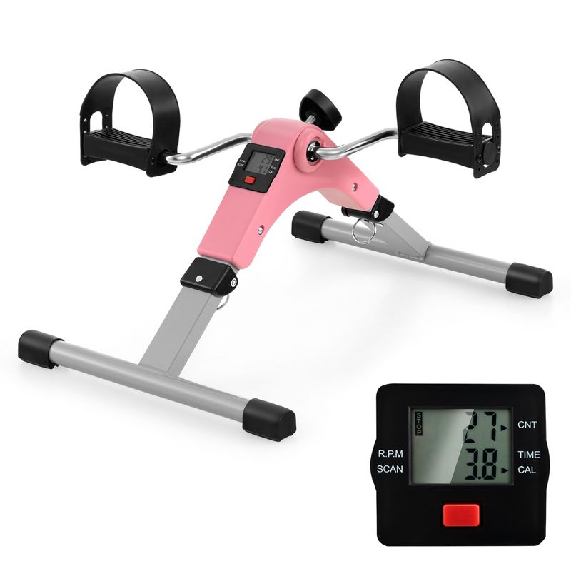 Costway Under Desk Exercise Bike Pedal Exerciser with LCD Display for Legs & Arms Workout Pink/Black, 1 of 11