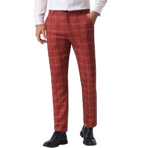 Lars Amadeus Men's Flat Front Unique Plaid Printed Business Dress Pants - 1 of 4