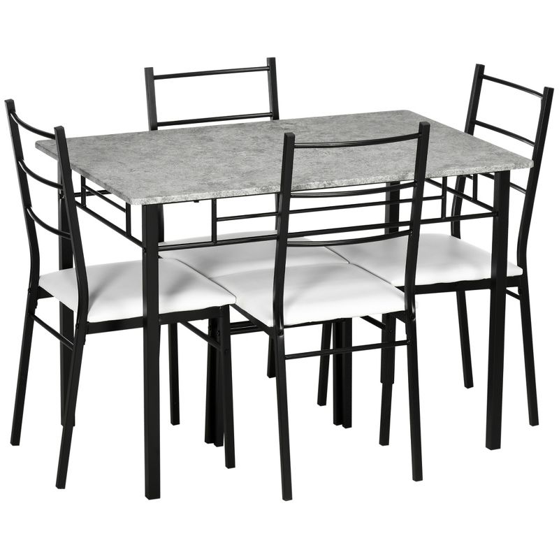 HOMCOM Kitchen Table and Chairs for 4, Modern Dining Table Set with Padded Sponge Cushion Chairs and Marble Textures Dining Table, Light gray, Black, 4 of 7