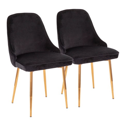 ACEDÉCOR Black Leather Dining Chairs, Classic King Louis Upholstered  Chairs, Luxurious Polished Gold Oval Back and Legs Mid Centure Modern (Set  of 2)