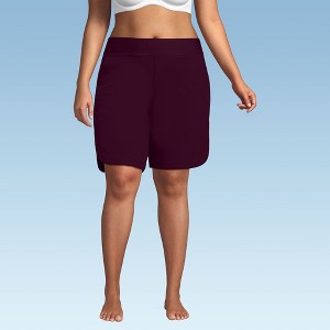 Lands' End Women's 9" Quick Dry Elastic Waist Modest Board Shorts Swim Cover-up Shorts with Panty - 1 of 4