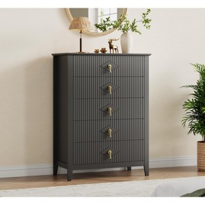 Fluted 5 Drawer Dresser for Bedroom, 42.9 Inch Tall Modern Nightstand Wooden Chest of Drawers with Gold Handles - 1 of 4
