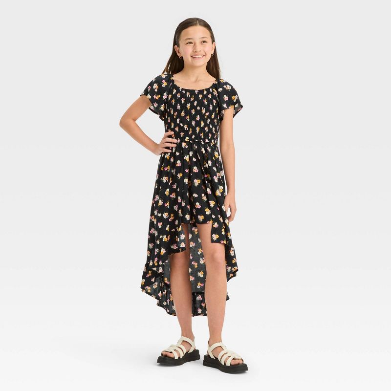 Girls' Smocked Bodice Flutter Sleeve Walk Through Dress - art class™, 1 of 5