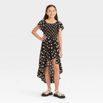 Girls' Smocked Bodice Flutter Sleeve Walk Through Dress - art class™