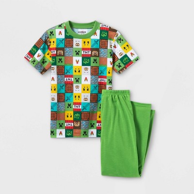 Boys' Minecraft 2pc Short Sleeve Top and Pants Pajama Set - Green